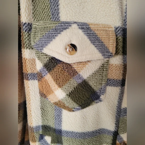 Altar'd State Button-Up Fleece Plaid Jacket - Picture 3 of 6